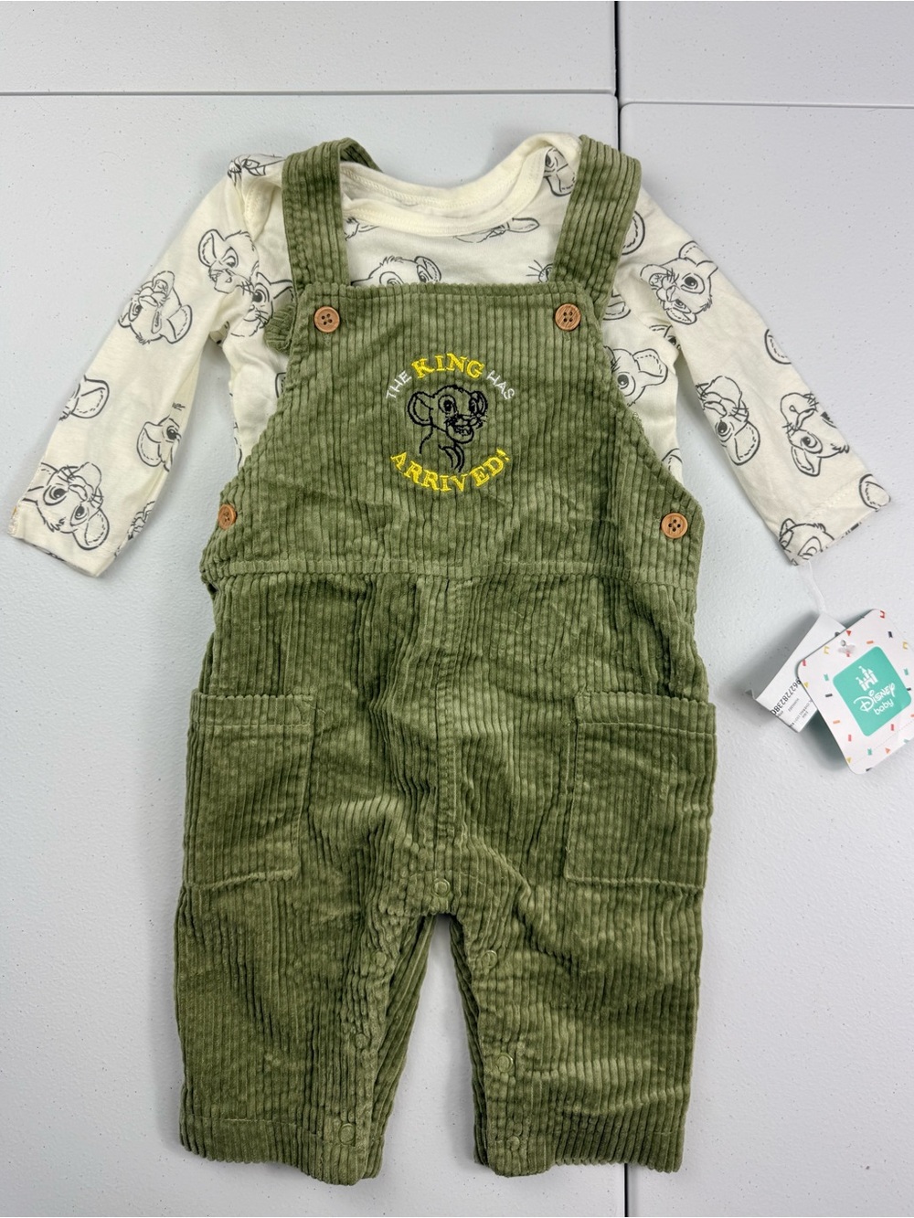 Lion King Disney Baby Olive Green Corduroy Overalls with Lion Embroidery